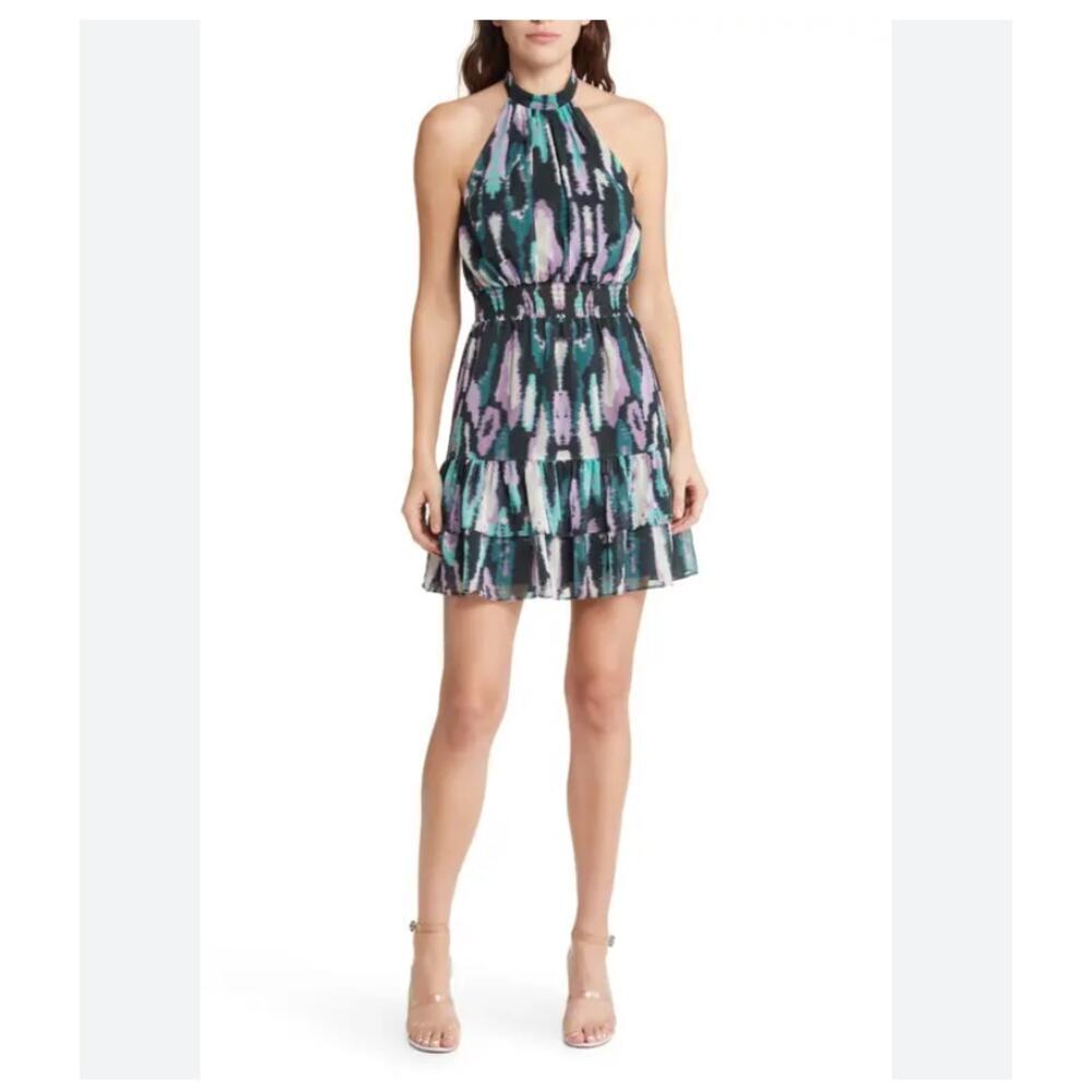 NWT Chelsea28 Abstract Print Halter Tiered dress Size XL